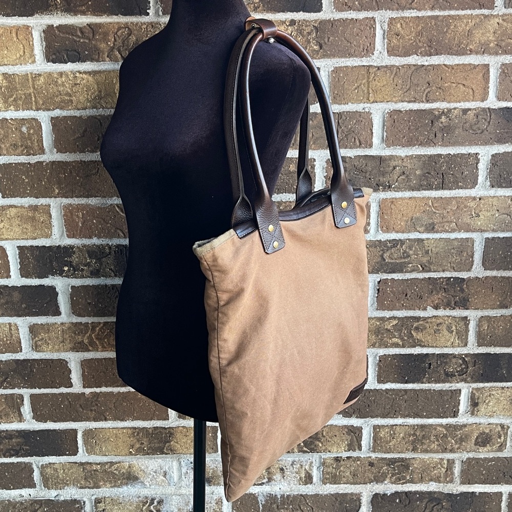 WILL Leather Goods Tan Canvas Bag with Dark Brown Leather Patch - Picture 13 of 15